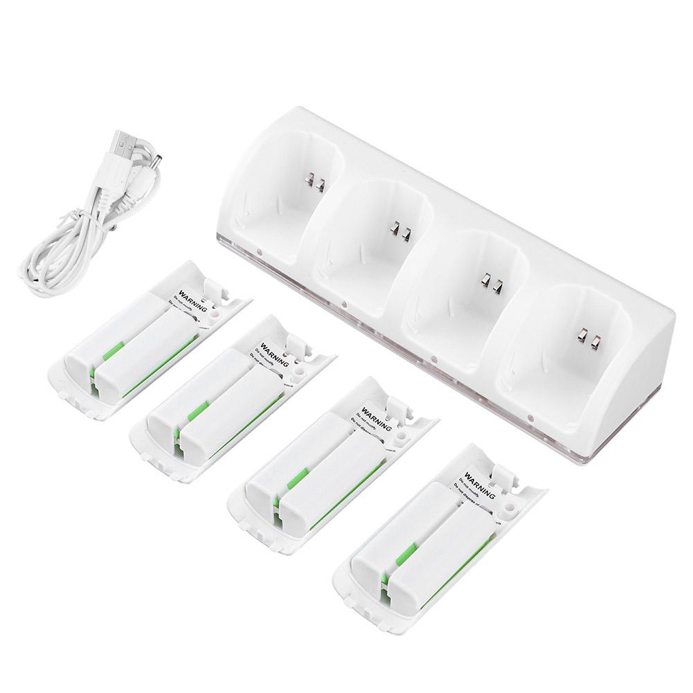 

White 4 In 1 Charging Station Charger with 4Pcs 2800mAh Battery for Wii Wii Uremotes2800mAh Battery