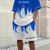 Men 2Pcs Los Angeles Letter Print T-shirt Shorts Set Summer Casual Outfit