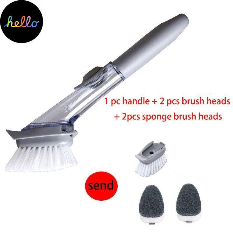 2 In1 Long Handle Cleaning Brush with Removable Brush Sponge Automatic Liquid Dispenser Kitchen Cleaning Tools DishWas ng Brush