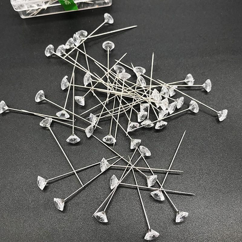 50PCS Sparkle Diamond Pins Wedding Floral Bouquet Pin Stitching Needle Crystal Head Garment Apparel DIY Sewing Accessories