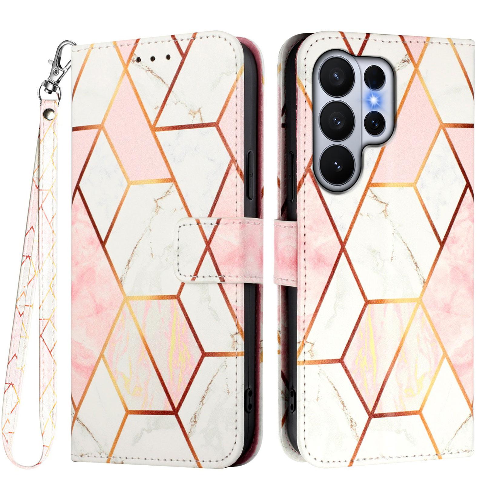 

For Samsung Galaxy S26 Ultra Case with Strap Marble Pattern Leather Phone Cover Card Holder