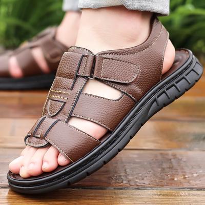 Men'S Sandals Summer Outdoor Beach Shoes For Men Fashionable Leather Dad Sandals 2024 Breathable And Comfortable Male Sandals