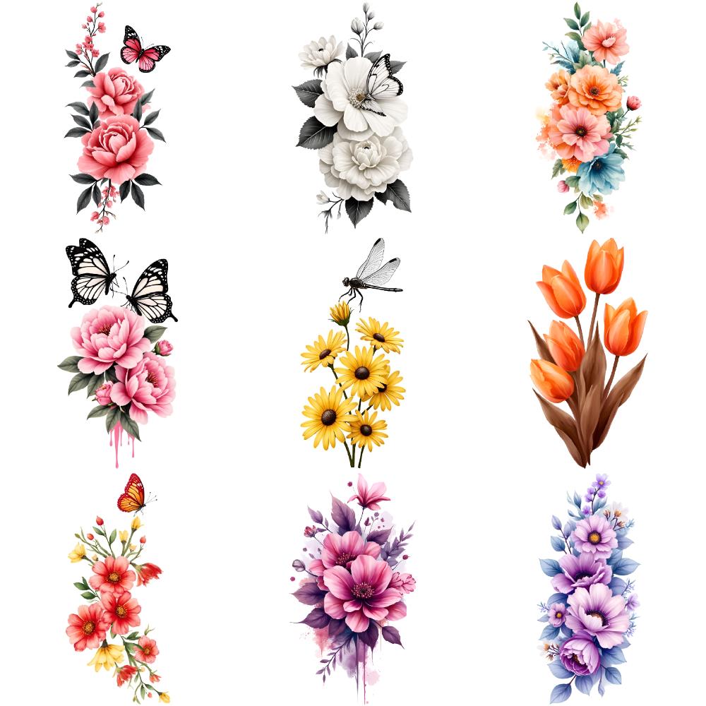 9pcs Temporary Tattoo Temporary Tattoo Stickers Butterflies Leaves Floral Patterns For Adult Thighs Shoulders