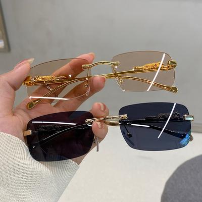 Lunettes de soleil carrées vintage à tête de léopard, unisexes, sans monture, style marin