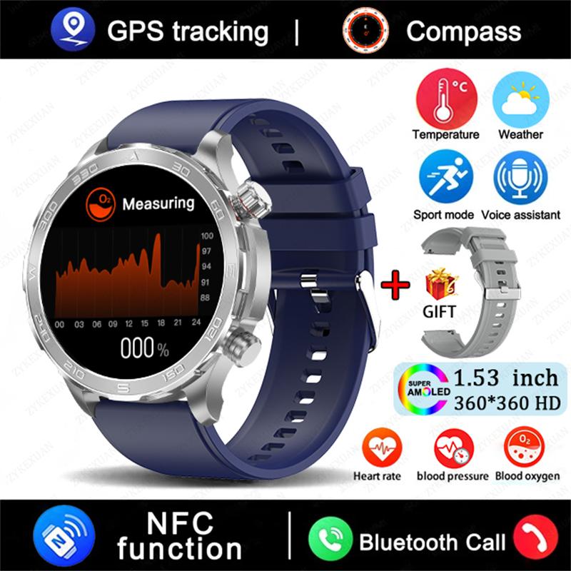 GPS Track Smart Watch AMOLED Screen Always Show Time Sports Fitness Heart Rate IP68 Waterproof Compass Call  New Smartwatch