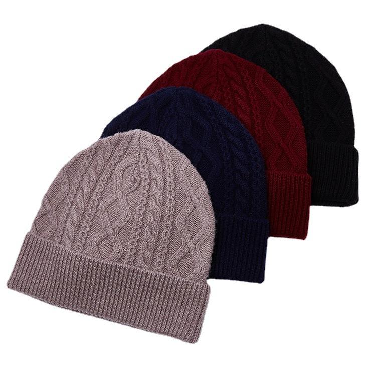 Pure wool knitted hat men's wool hat outdoor ear protector head warm the elderly cold hat men ski hat men