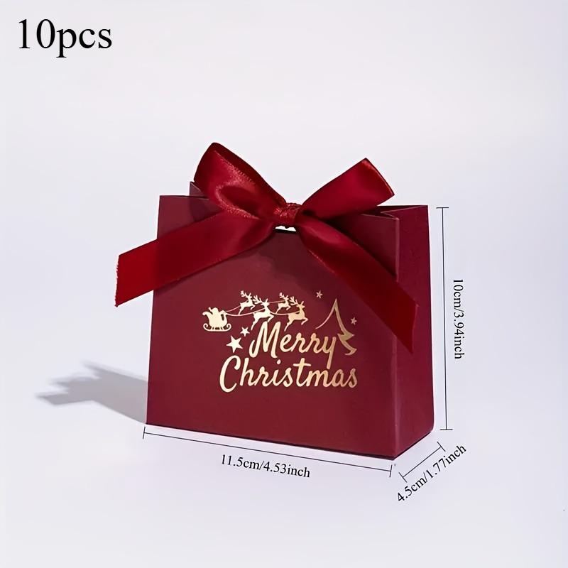 10 Stück Frohe Weihnachten Geschenkboxen mit Band Festliche Verpackung Partygeschenke Kleine Geschenktüten mit Stechpalmen- und Schneeflockenmustern