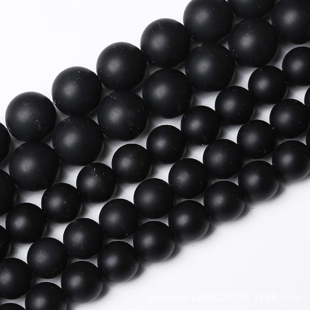 Matte Black Onyx Glass Stone Natural Round Beads 15"Strand Smooth Loose Spacer Beads 4/6/8/10/12mm for Jewelry Making DIY Bracelets Accessories