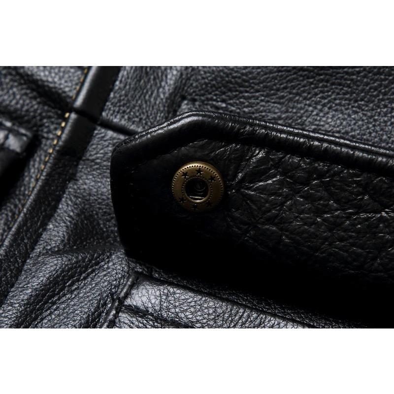 Chinês Tamanho Marrom Preto Couro de Vaca Real M65 Caça Jaqueta de Couro Homens Genuíno Casaco de Couro Inverno Bolsos Jaquetas Jaqueta Masculina De Couro