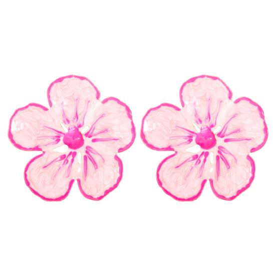 1 Pair Women Flower Earrings Oil 3D Vivid Flower Drop Smooth Color Matching Large Petal