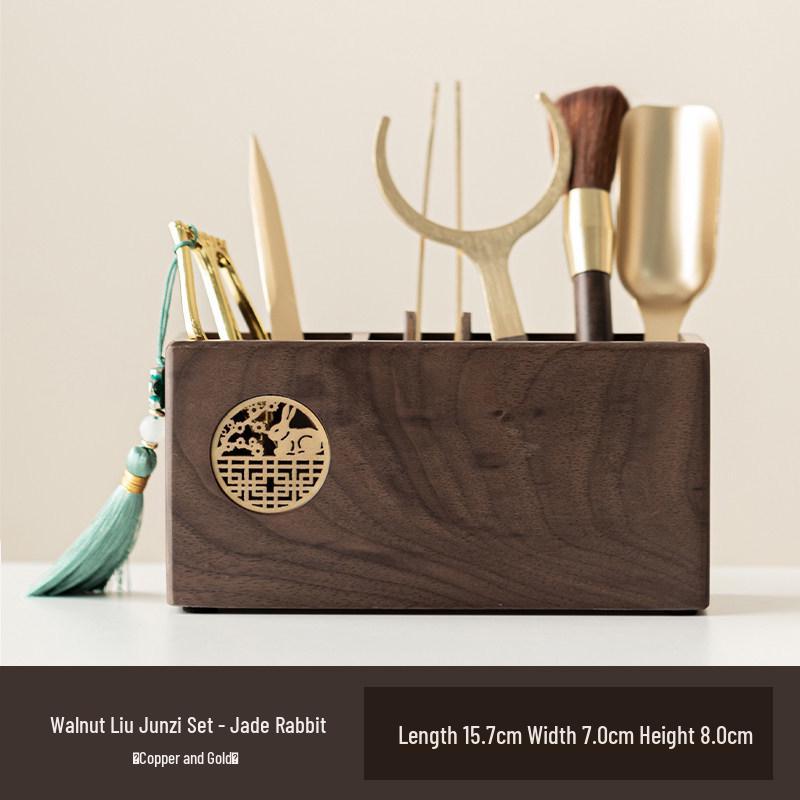 Walnut Wood Tea Ceremony Set: Kung Fu Tea Accessories - Tea Knife, Tea Tongs & Brewing Tools.