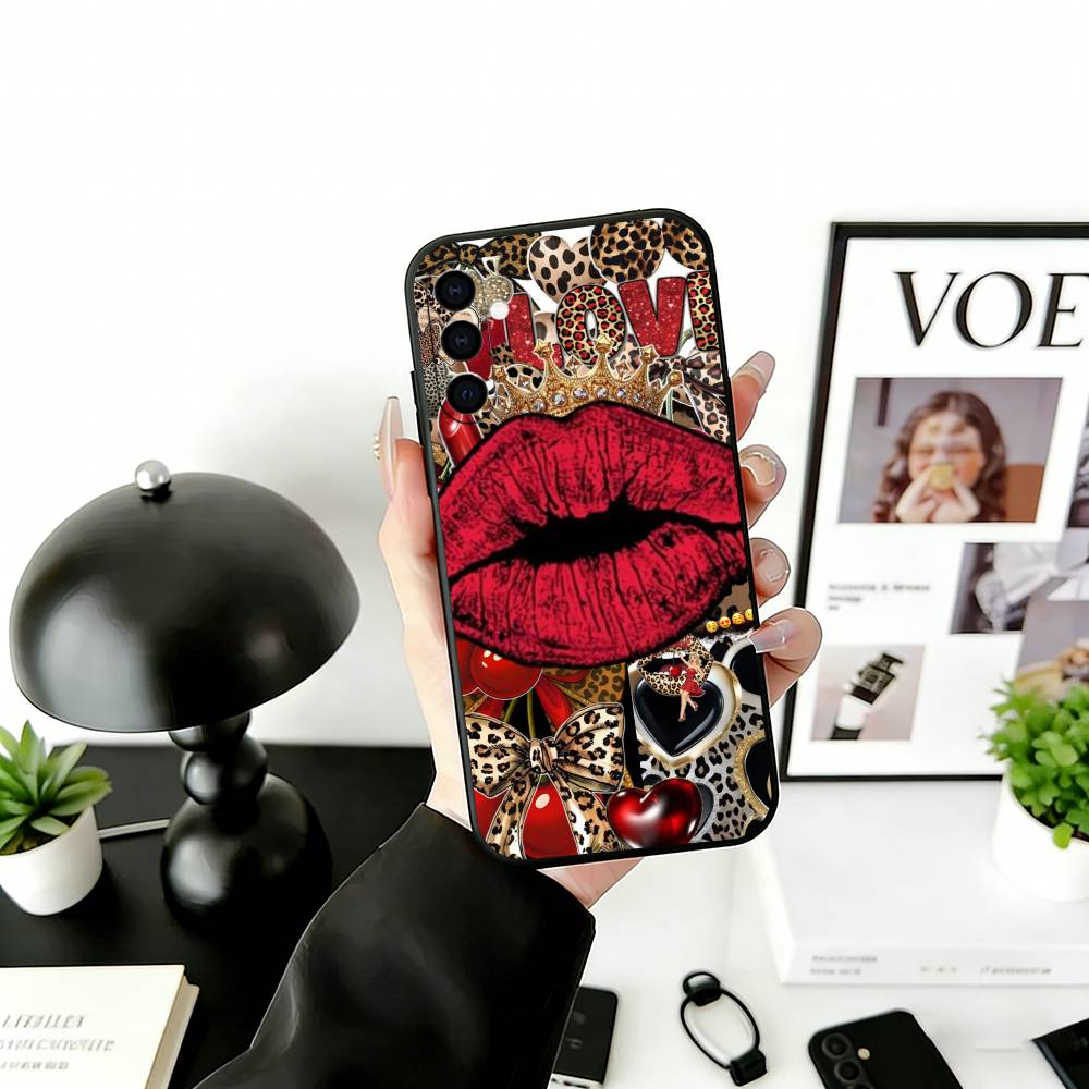 Lippenabdruck Handyhülle Für Samsung Galaxy A73,A72,A71,A70,A53,A52,A51,Andere Weiche Schwarze Hülle