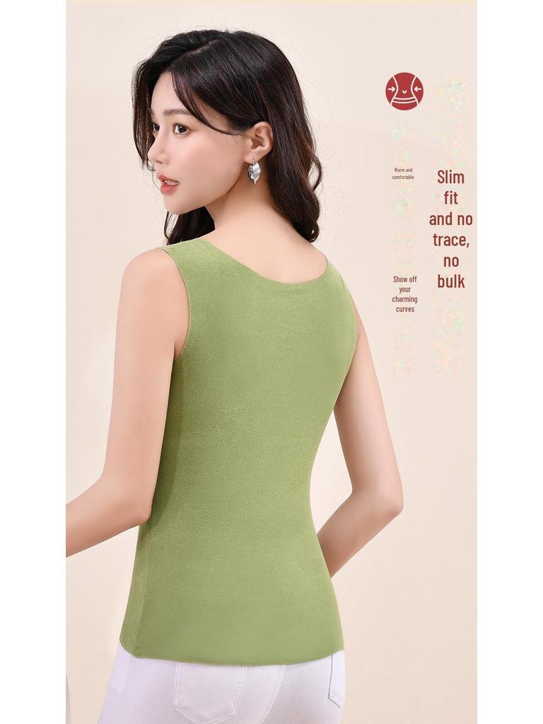 Women's German Velvet Self-Heating Thermal Vest: Double-Sided Brushed, Seamless, Solid Color, Thick, Autumn/Winter