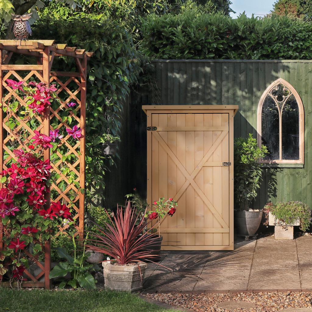 Wooden Small Shed, Garden Storage Shed with Shelves and Bolt Latch, 75L x 56W x115H cm, Natural