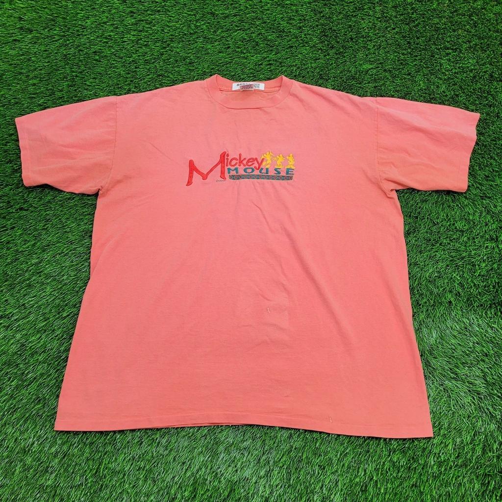 Vintage 80s Disney Mickey-Mouse Shirt XL 26x29 Salmon-Pink