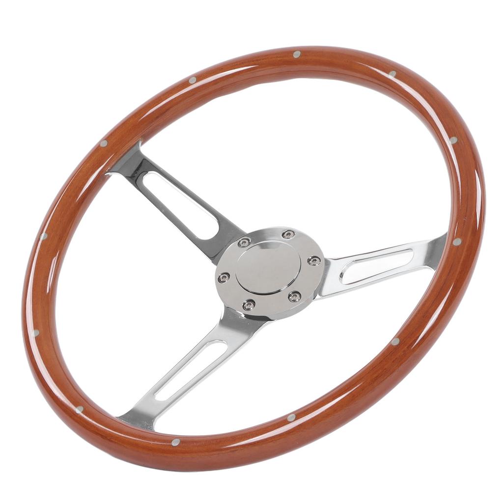 Volante Completo Classico 380mm 15 pollici Impugnatura in Noce 3 Razze Rivettato 6 Fori Modifica Universale Marrone