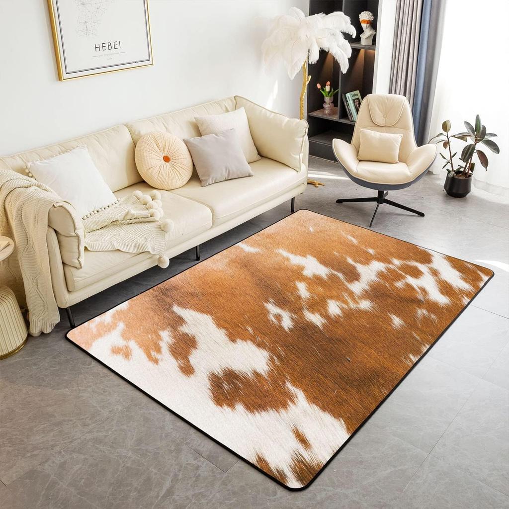 Cowhide Pattern Area Living Room Rugs for Boys Girls Man Cow Spot Wild Animal Decorative Rug Farmhouse Cowboys Bedroom Decor