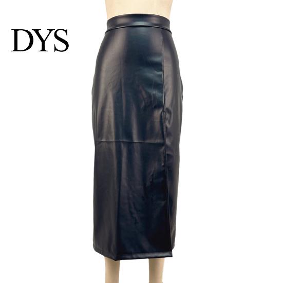 Hip Skirt Midi High Waist Artificial Leather with Slit Design Pure Versatile Color Slimming Fit Office Lady Work Leisure Daily Wear Women Waisted