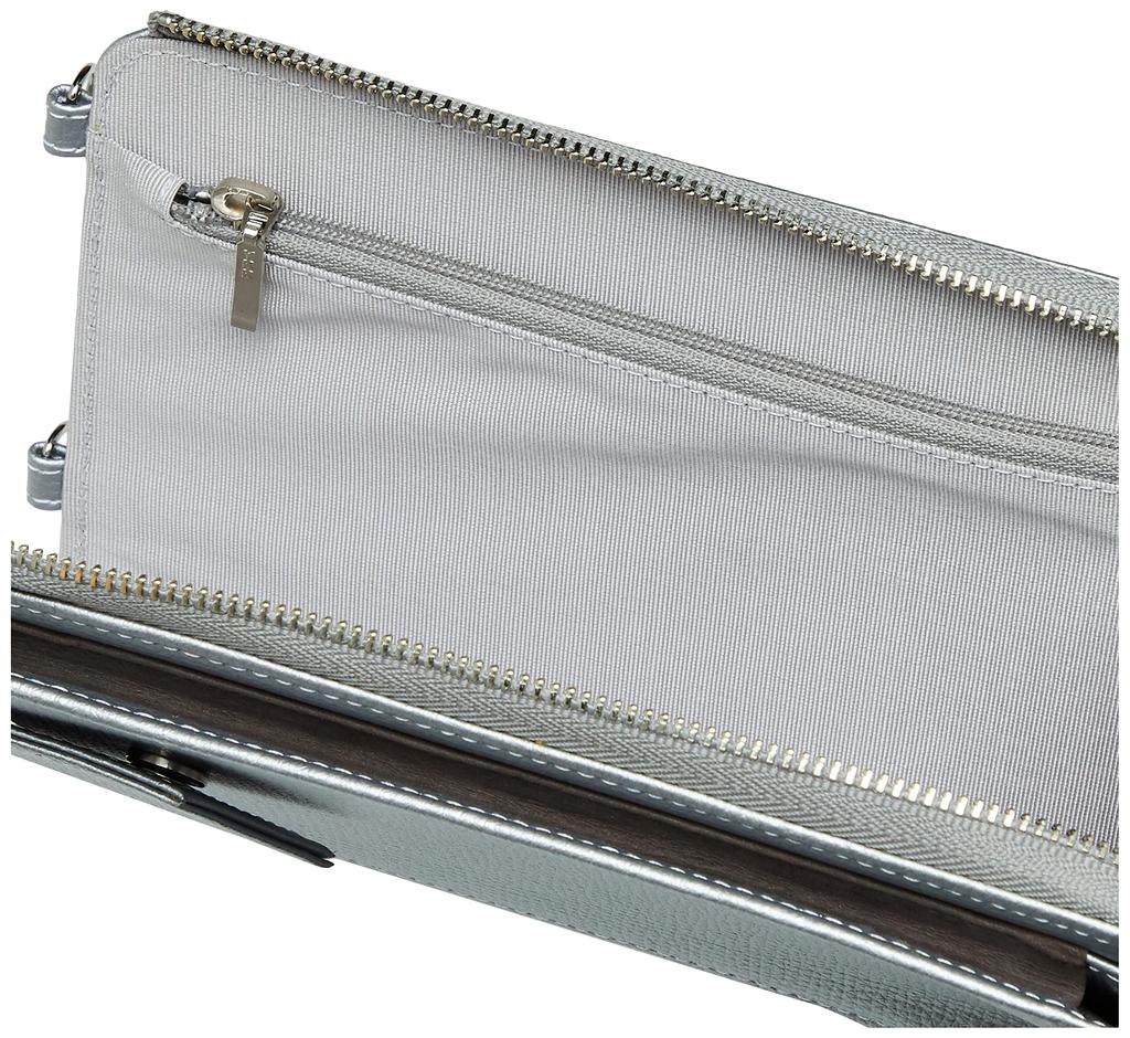 Eleglow Italian Leather Smartphone Shoulder Bag, Mini Shoulder Bag, Chrome Leather, REESE, No. 72762, Women's, Silver and Gray