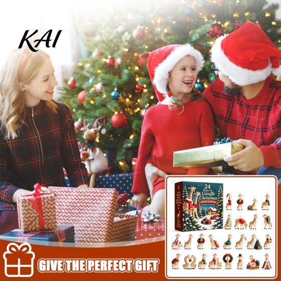 Holiday Mantel Decor 24 Days Giraffe Christmas Advent Calendar, 2D Acrylic Figure Countdown Day Collectible Animal Ornaments for Xmas Tree, Home Party