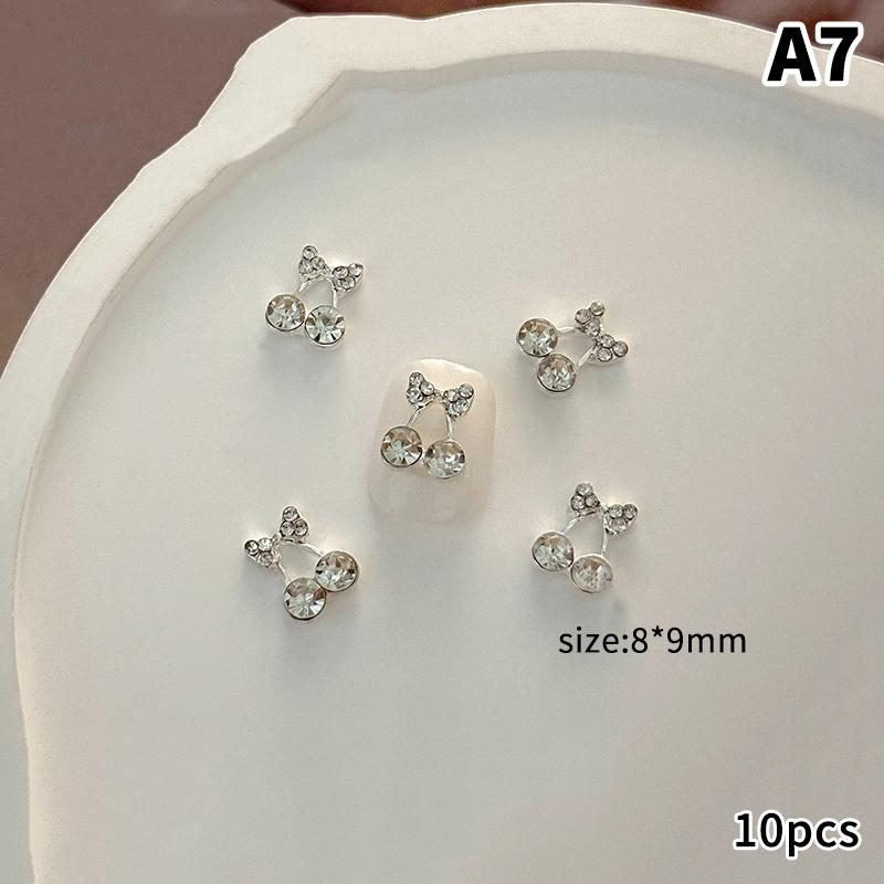 10 Pcs Cherry Nail Rhinestone 3D Cherry Charm Red Fruit Diamond Crystal Jewelry Y2K Alloy Nail Gems For Women Manicure