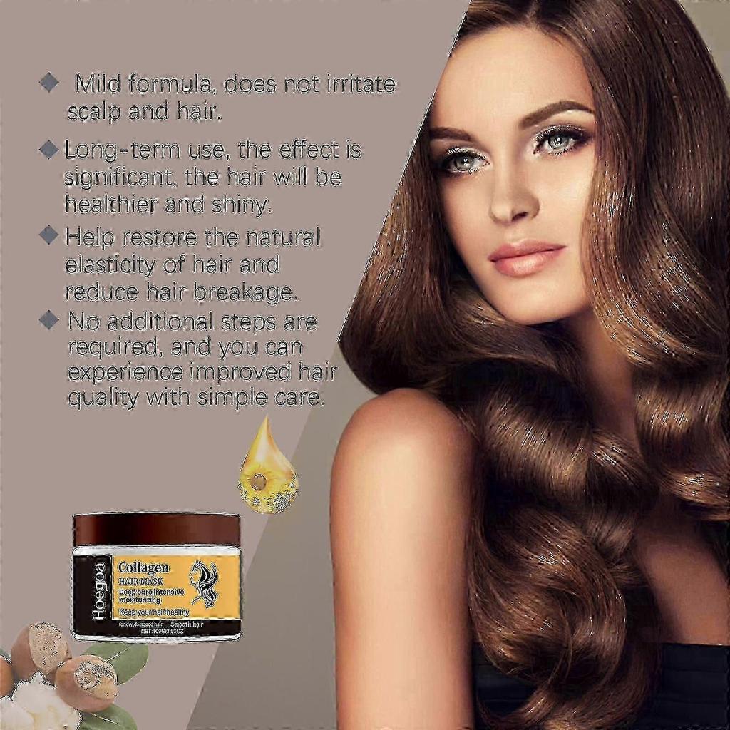 Hoegoa collagen hair care mask repairs dry and frizzy hair, moisturizes and smoothes, improves hair quality and makes it smooth New Arrival