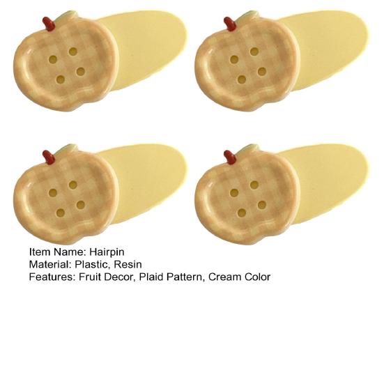 4Pcs Girl Hairpins Macaron Cream Color Plaid Pattern Fruit Button Design Hair Clips Lightweight Stable Grip Scalp-friendly Hair
