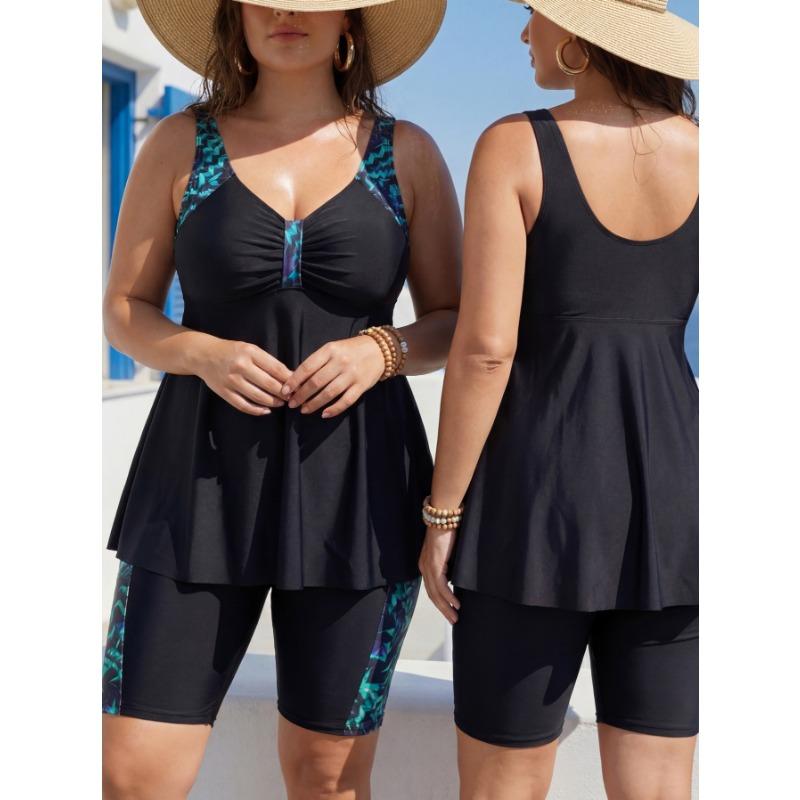 Dámské Tankini Plavky Velikost S Plus Černý Diamantový Potisk 6x