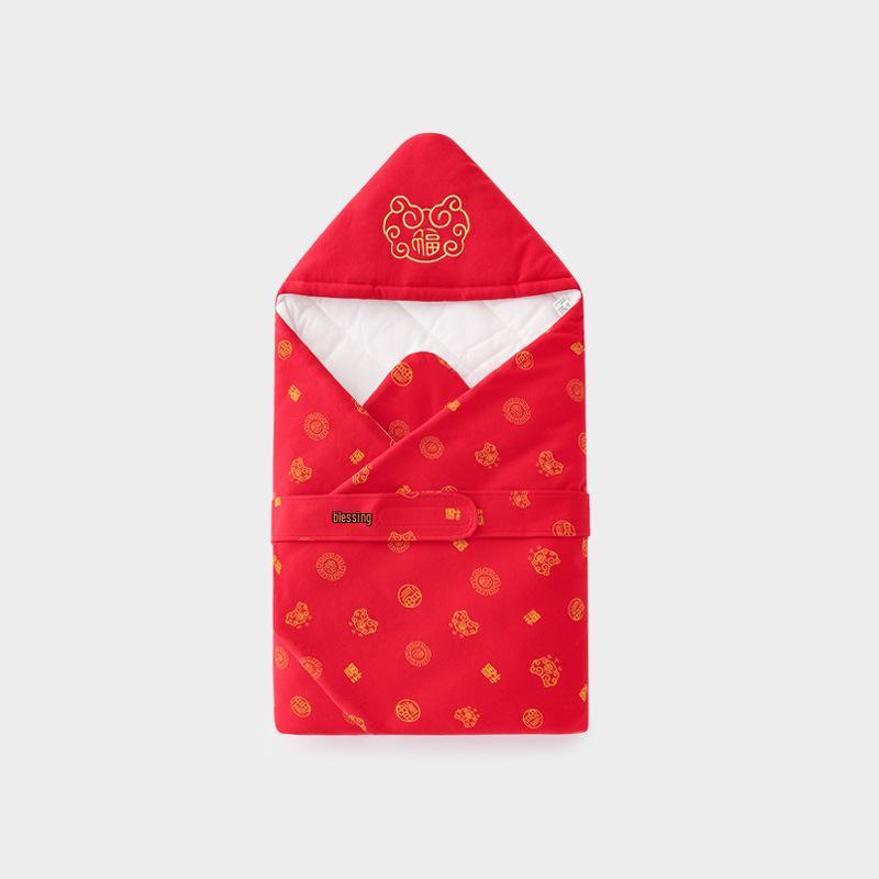 Newborn Red Swaddle - Pure Cotton Class A, Four Seasons Blessings Bag for Delivery Room Discharge 90x90 cm