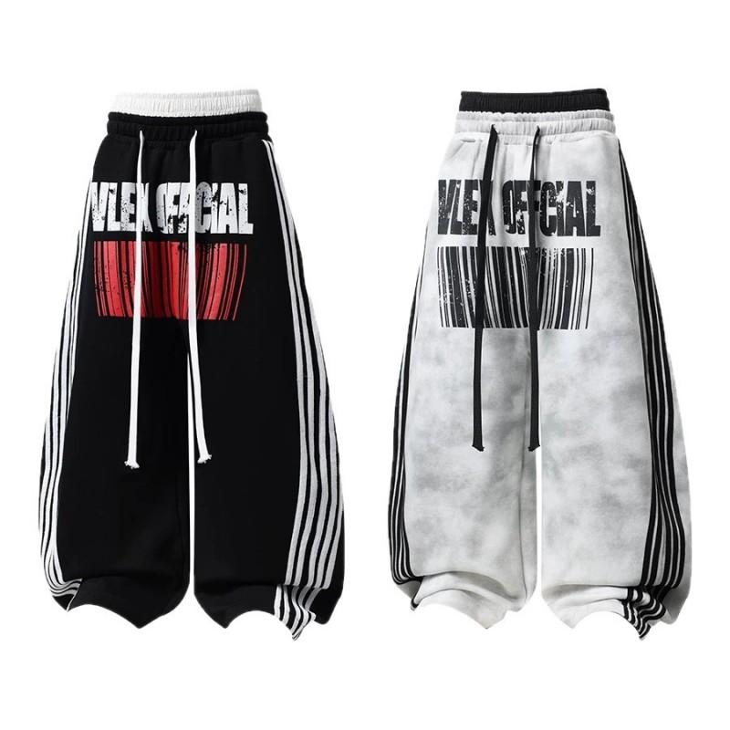 Womens Loose Wide Leg Sweatpants Distressed Double Waistband Striped Jazz Pants Casual Street Style Trousers