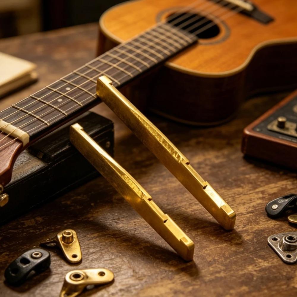 1PCS Folk guitar brass bottom string pillow wooden guitar metal pillow string bridge 71/76 * 1 * 7.8-6.9mm