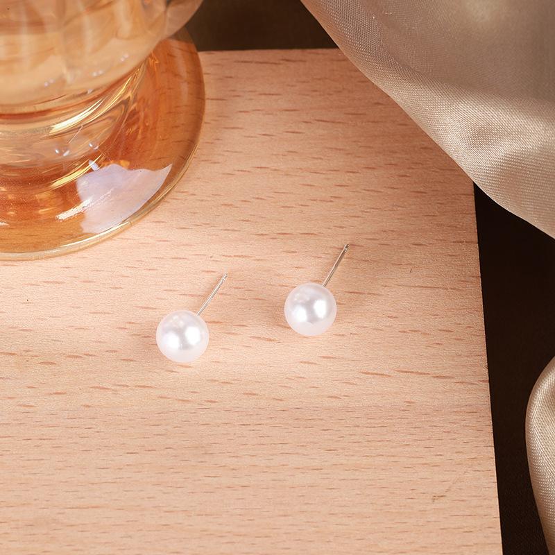 S925 Silver Needle Elegant Simple Pearl Stud Earrings Versatile Round Pearl Earrings Gift Promotion
