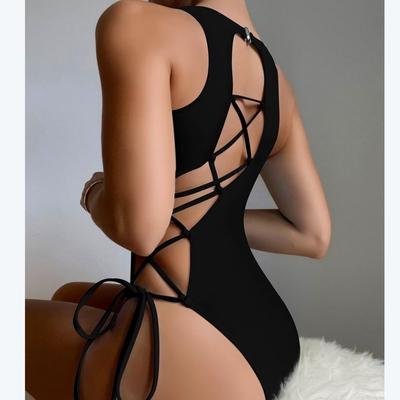 Women's One-Piece Fashion Lace-Up Sexy Color Swimsuit (With Chest Pad Without Steel Bra)