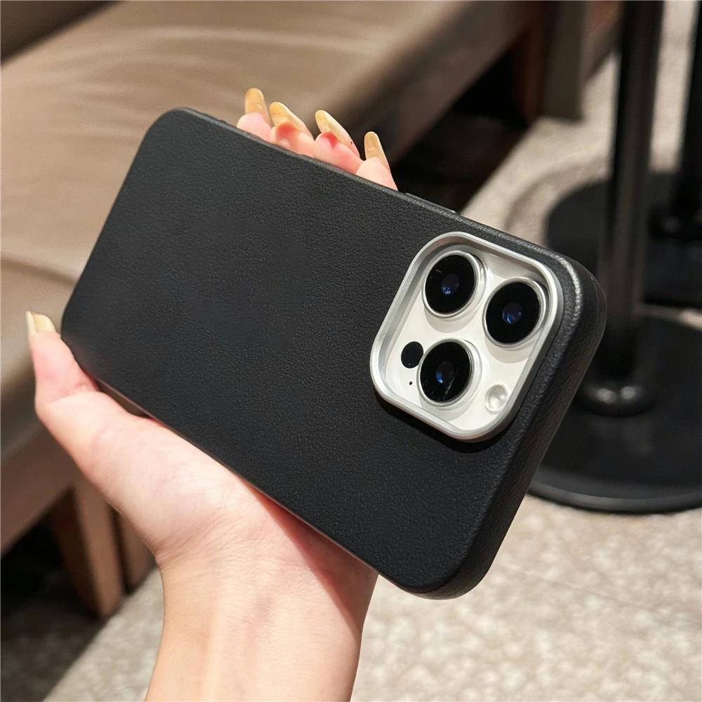 Matte Litchi Texture Leather Soft Case For iPhone 17 16 16E 15 14 13 12 11 Pro Max XS XR 7 8 Plus SE2 Silicone Shockproof Cover