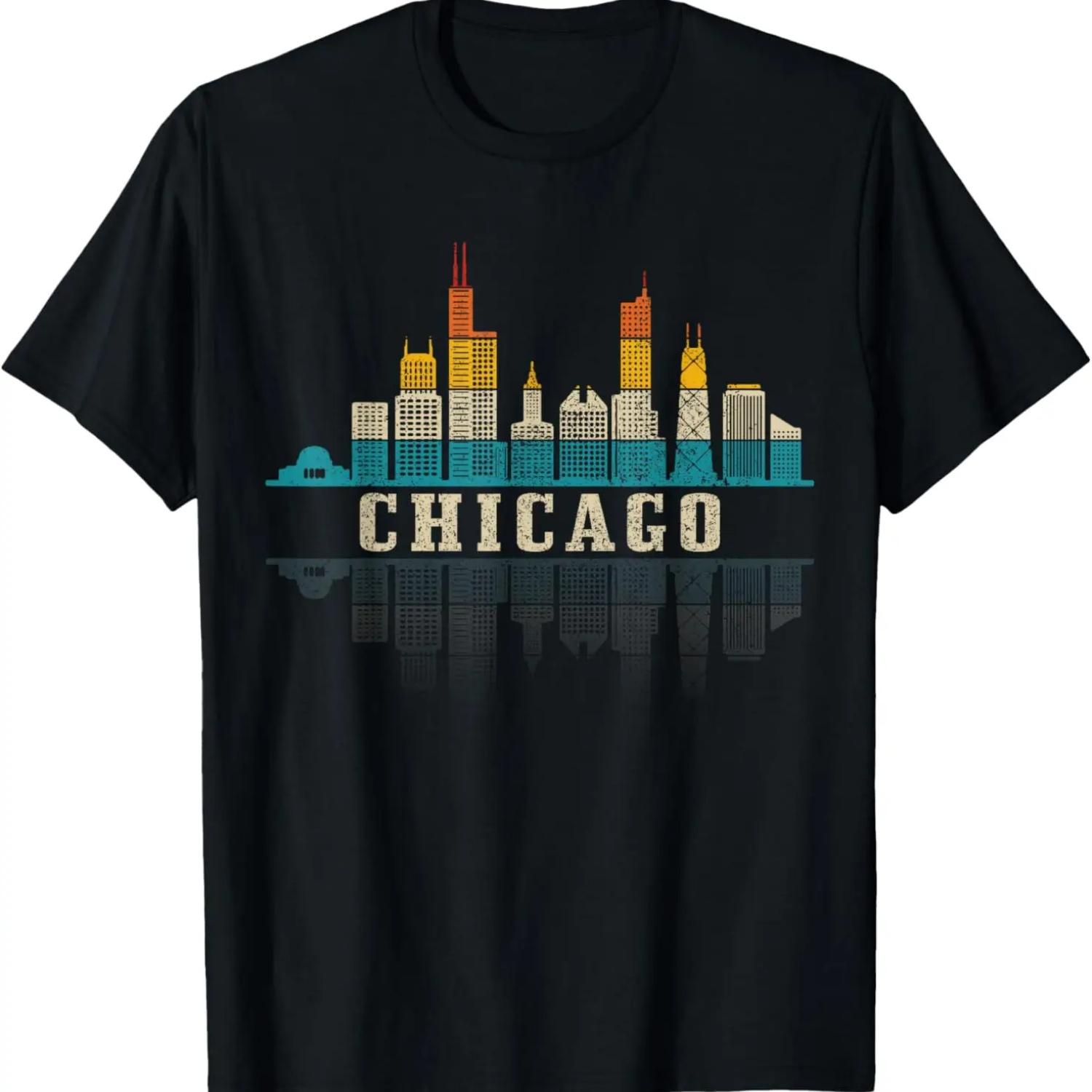Chicago Skyline Illinois Vintage Pride T-Shirt,100% cotton S
