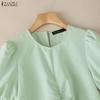 ZANZEA Women Casual Round Neck Solid Color Puff Short Sleeve Blouse