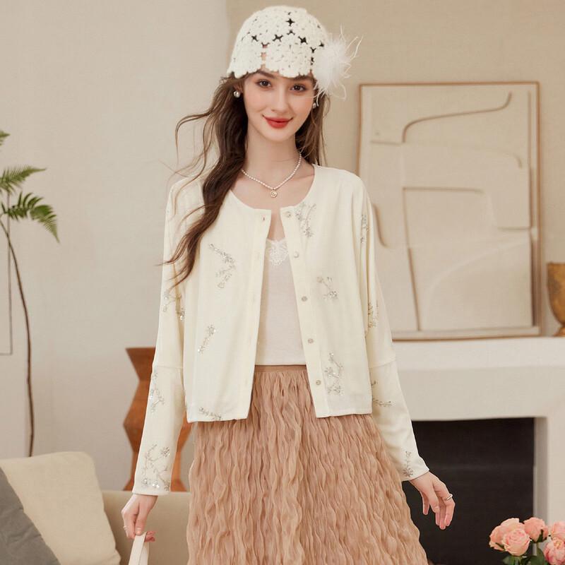 Elegant Sequin Embroidered Spring Cardigan M