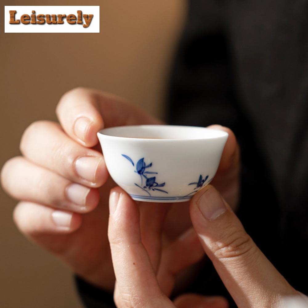 2 buc/set ceașcă de ceai cu orhidee fluture pictată manual pură, ceașcă parfumată specială, ceașcă mică de porțelan, ceașcă de meditație, set de ceai Kung Fu