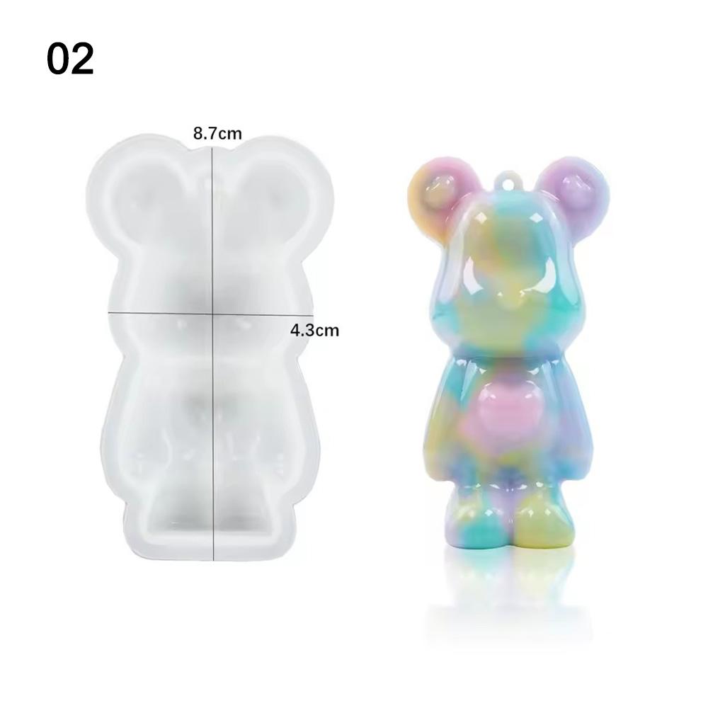 DIY 3D Kleiner Bär Kristall Epoxidharzform Astronaut Schlüsselanhänger mit Loch Anhänger Silikon Blutrosa Bärenform