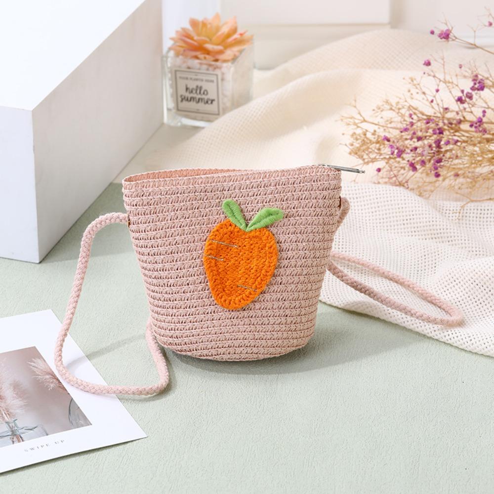 New Straw Crossbody Bag Fruit Woven Coin Purse Handbag Girls Kids