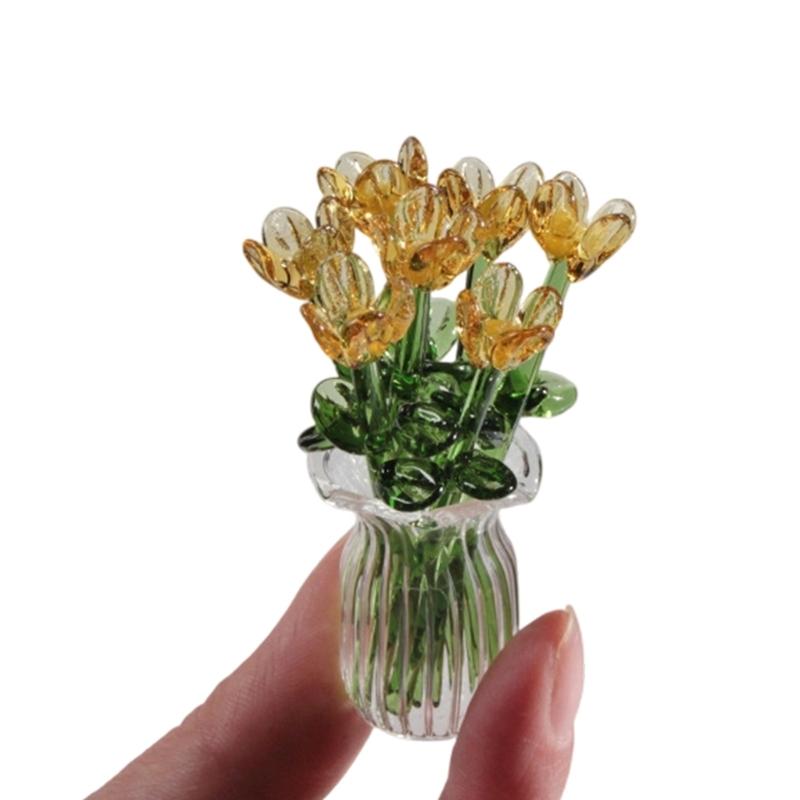 Handcrafted Glass Flowers Crystal Flower Figurine for Desk and Shelf Decoration Home Decors Piece