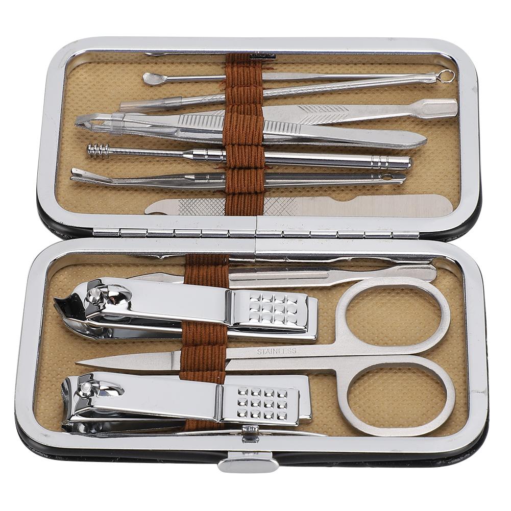 11pcs Manicure Pedicure Nail Clippers Set Stainless Steel Acne Removal Tool KitBlack
