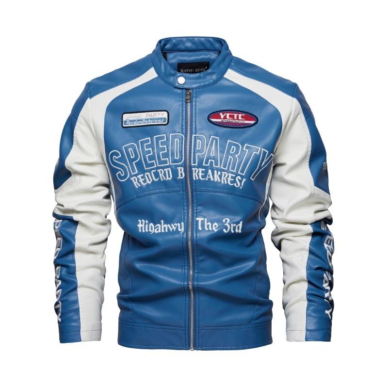 Single-layer racing suit autumn and winter new men's leather jacket with color labeling popular windproof leather jacket men