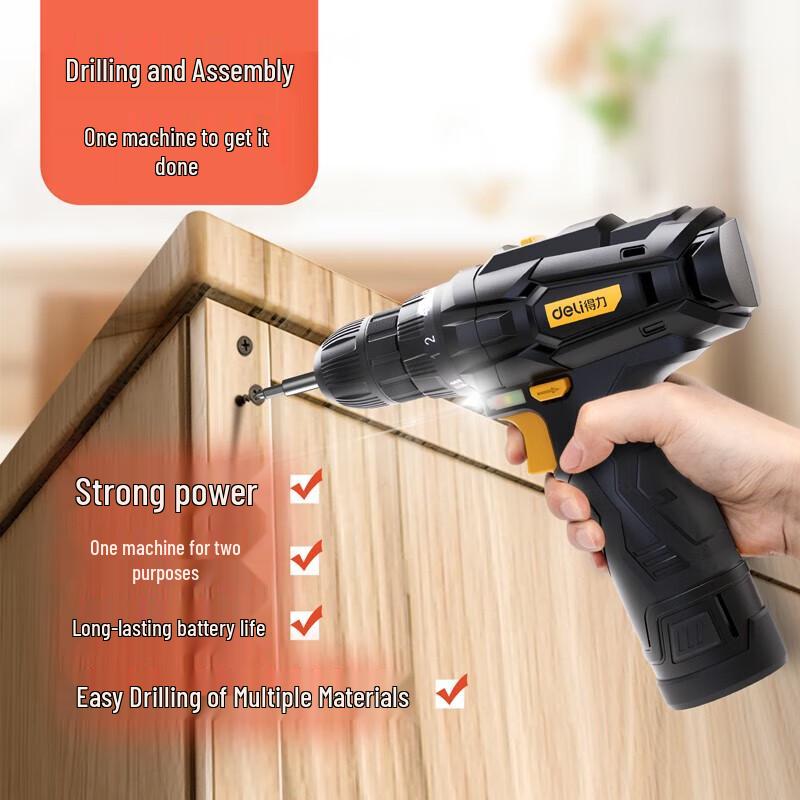 Deli 12V Cordless Lithium Drill CN Plug (adapter Included)