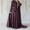 Elegant Pleated Wrap Waist Round Neck Long Sleeve Maxi Dress Women 2026 Collection