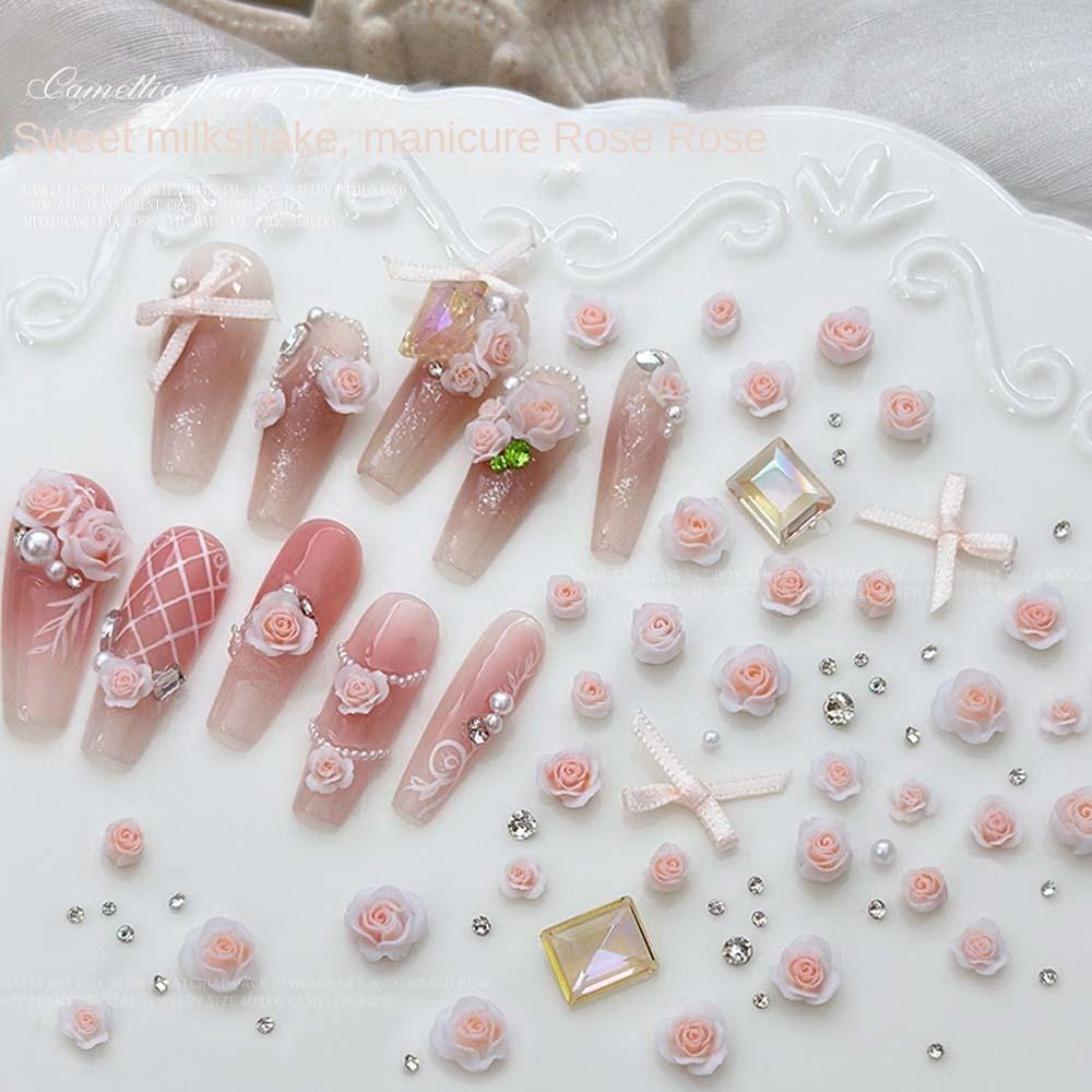 

DIY Nail Charms Rose Pearl Nail Decorations Bowknot Flower Nail Rhinestones Lady