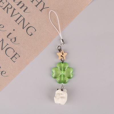 Green Lucky Four Leaf Clover Flying Marmot Hamster Keychain Lucky Clover Phone Lanyard Pendant Keyring Accessories Gifts
