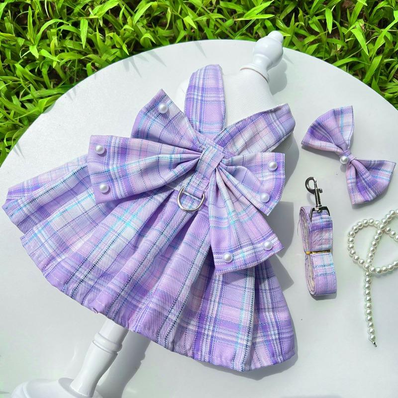Pet JK Checkered Dog Skirt Chest Strap Leash Dog Walking Cat Vest Clothes Teddy Dog Fighting Supplies