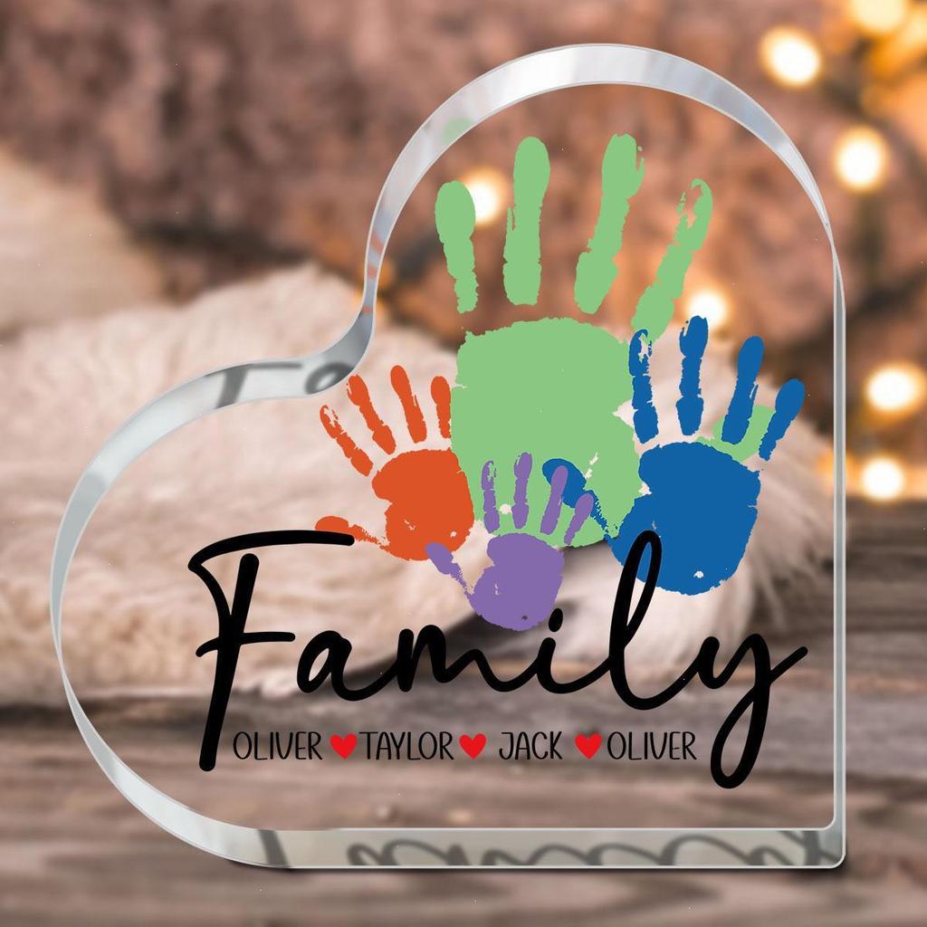 1 Stück Familienspuren Souvenir, Schönes Acryl-Herz-Schild - 2D Flaches Acryl-Schreibtischornament, Vierjahreszeiten-Dekoration, Neuartige Heimdekoration