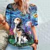 Sommer V-hals 3D Cat Printed Topp Fasjonable Casual Kortermede T-skjorter for kvinner